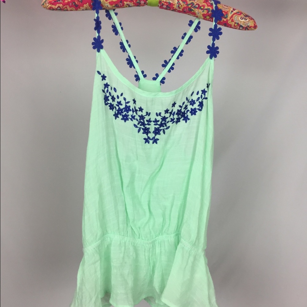 Sweet Mint Tank with Flowers on the Straps